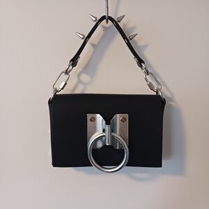 Black Cowhide Leather Industrial Goth Handbag